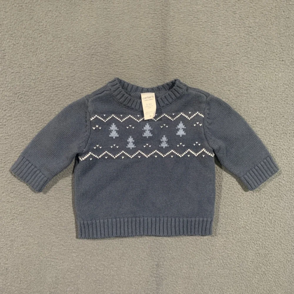 Carters Child of Mine Baby Boy Blue Fair Isle‎ Tree Sweater and Pants Set 0-3M